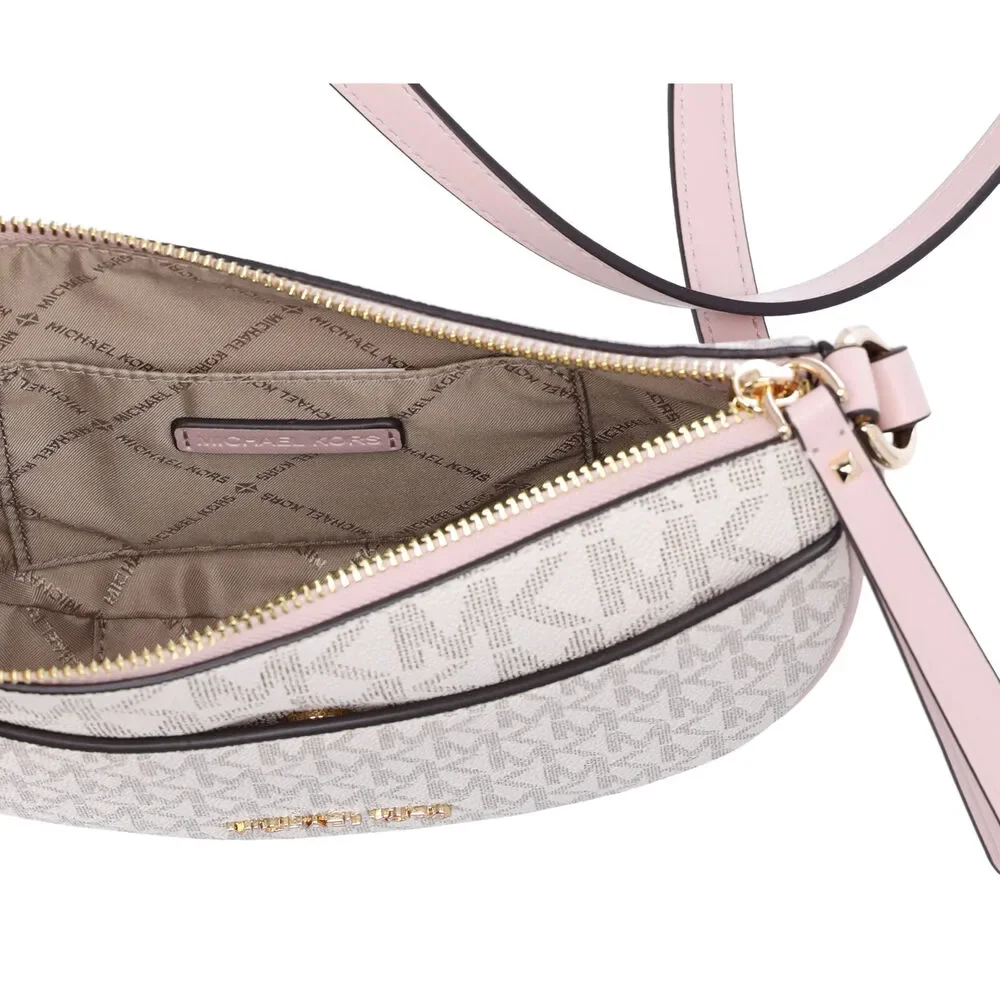 Michael Kors Dover Small Half Moon Crossbody Vanilla Pink Powder Blush Multi